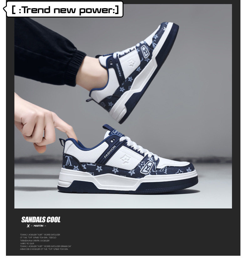 Giày sneaker nam da nhân tạo phối màu, đế bằng gót thấp 1–3 cm, dây buộc — Màu trắng màu cachi, Xanh trắng, Đen trắng chi tiết 3