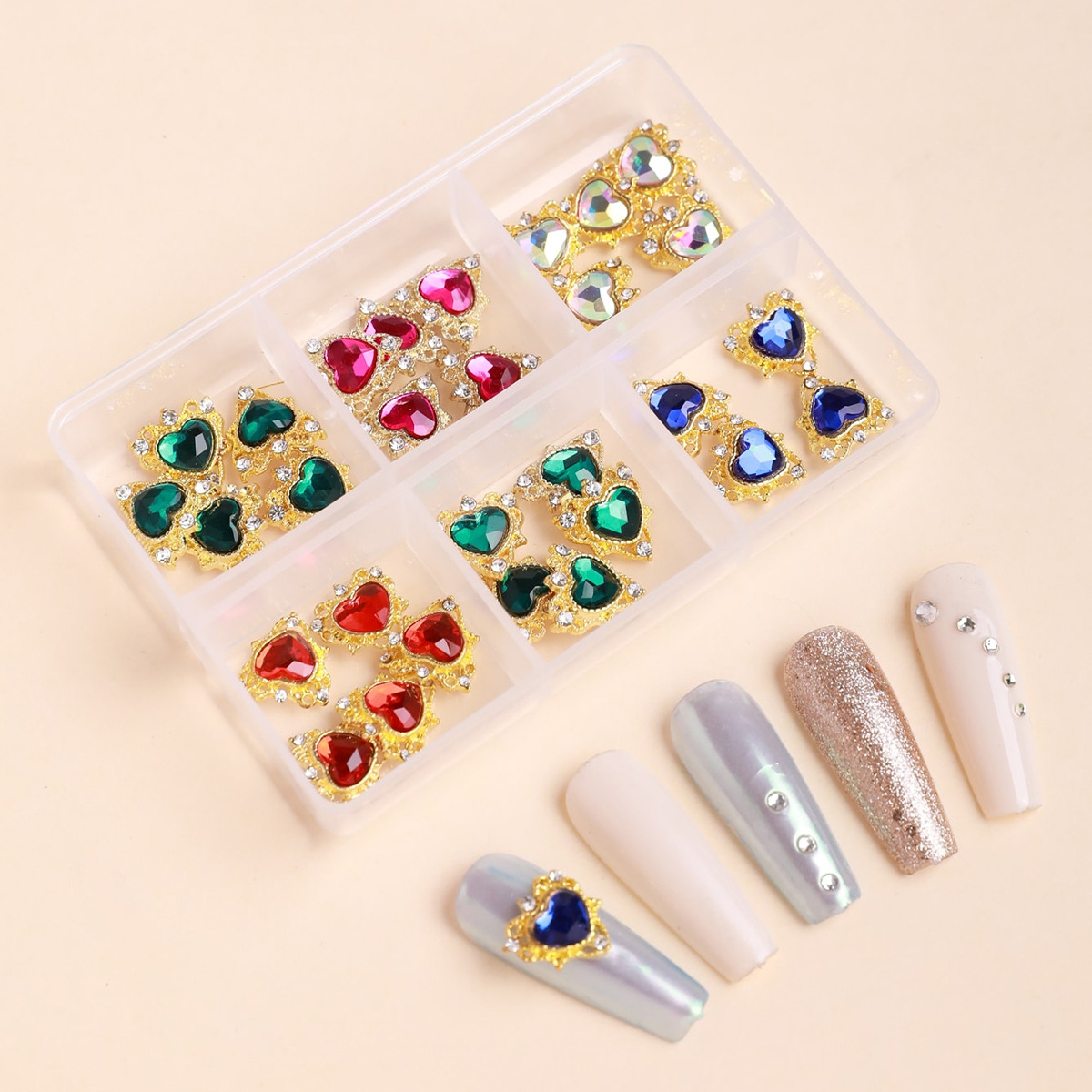 Cruz-frontera popular remache de uñas joyería no se desvanece mezclado 6-rejilla de metal largo hueco estrella Luna decoración de uñas