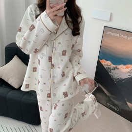 秋冬新款夹层空气棉可爱女睡衣家居服