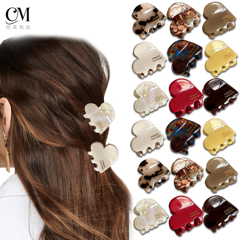 Exquisite and Simple Small Heart-Shaped Hair Clip, Acetate Bangs Hairpin, Shark Clip, Korean Top Clip Hair Accessory