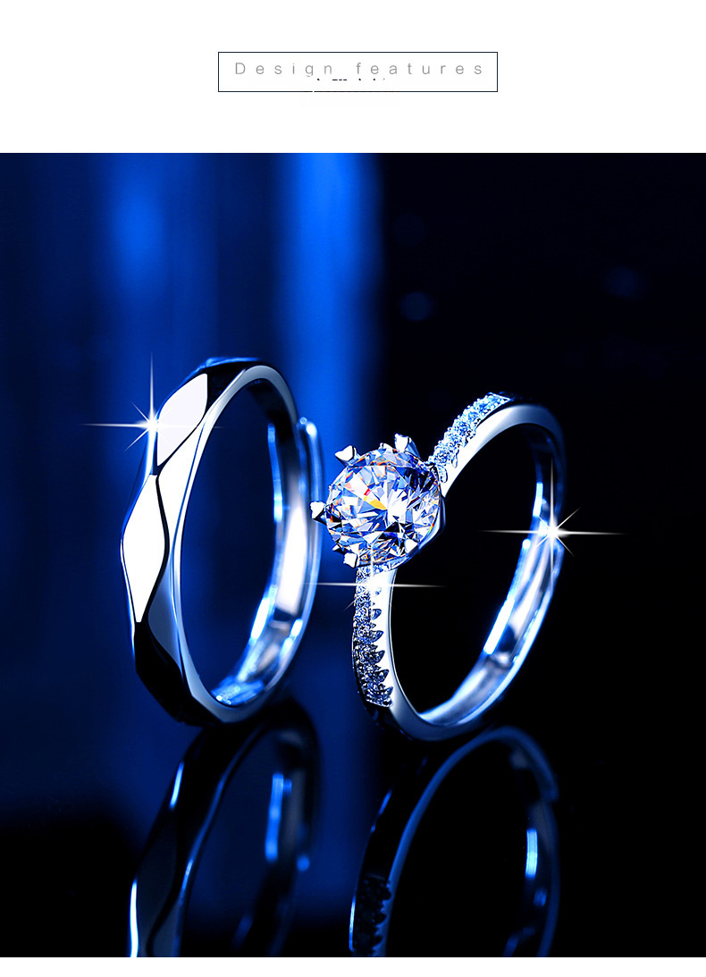 Klassischer Sterlingsilber Moissanit Diamant Partnerring Set_voghion.com