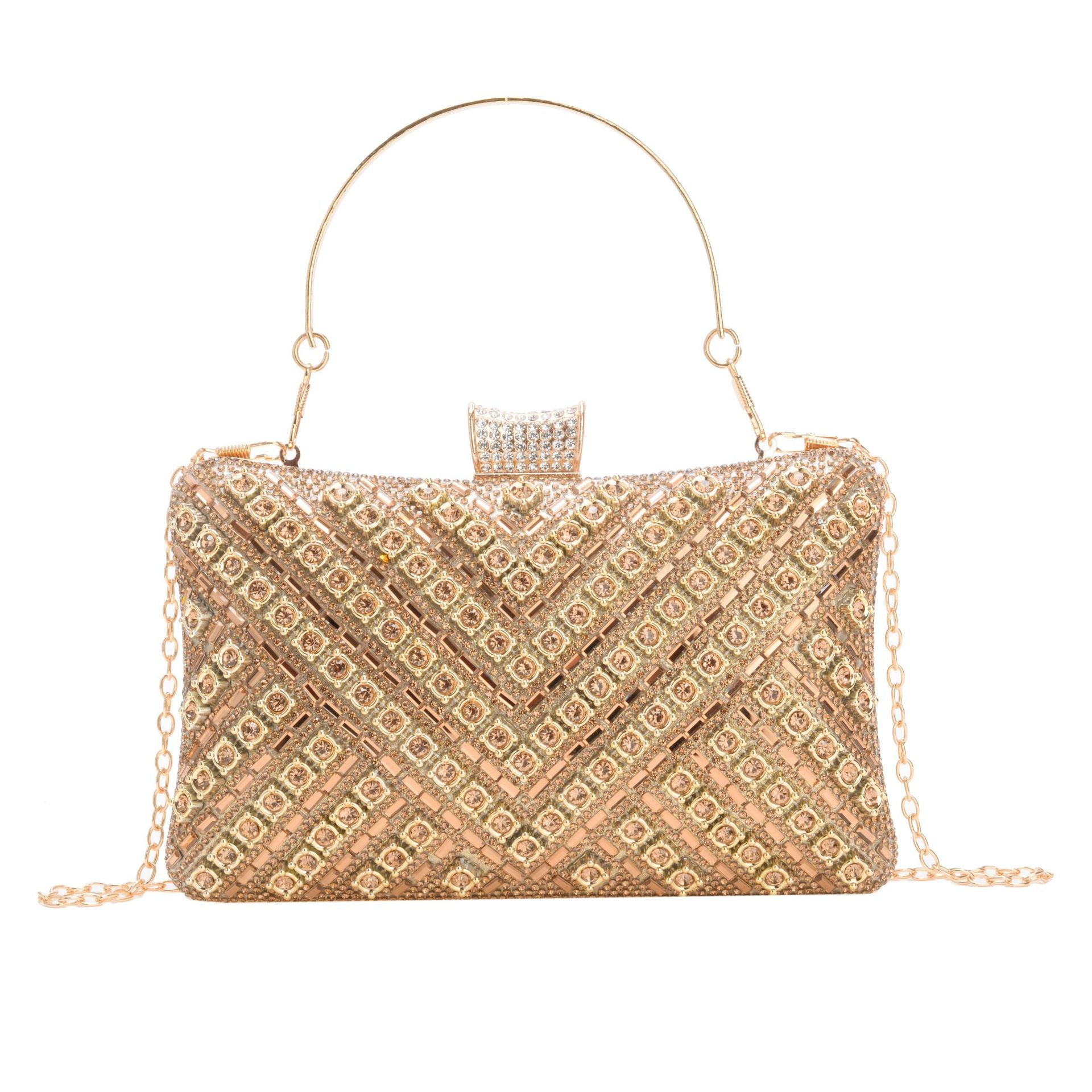Bolsa de cena de lujo ligero transfronterizo de alto nivel de dama fiesta bolsa de mano de diamante de diamantes de color cadena bolsa de cena