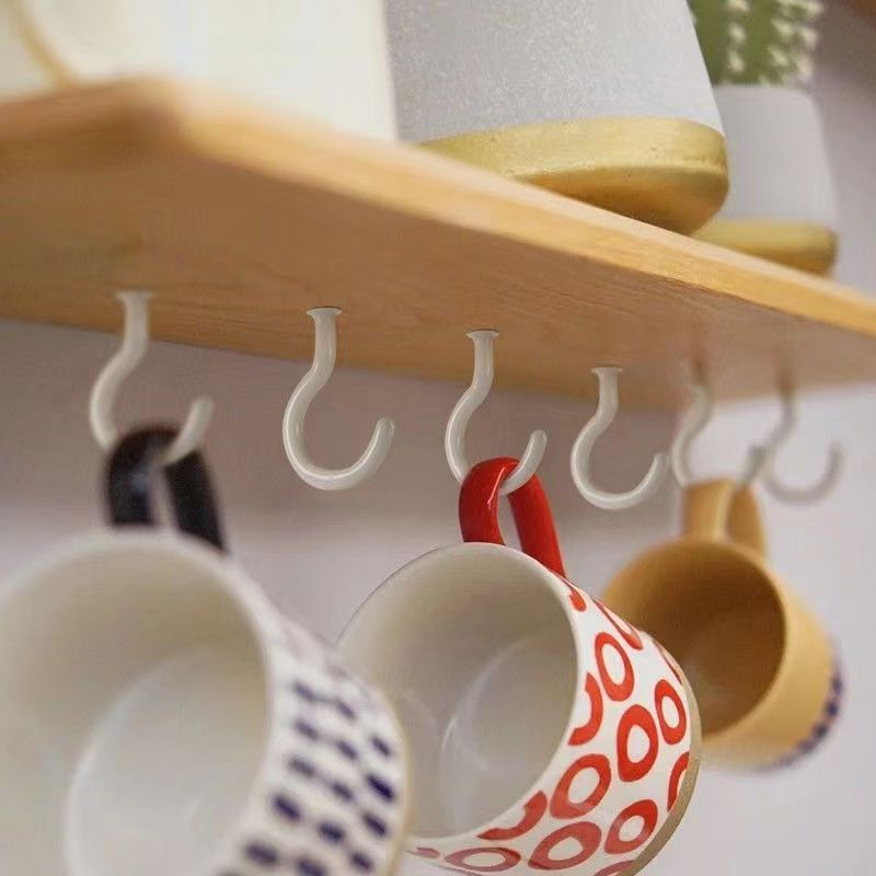 Open hook metal hook iron self-tapping screw hook ring Cup hook ceiling lamp hook White Question Mark hook Cup hook