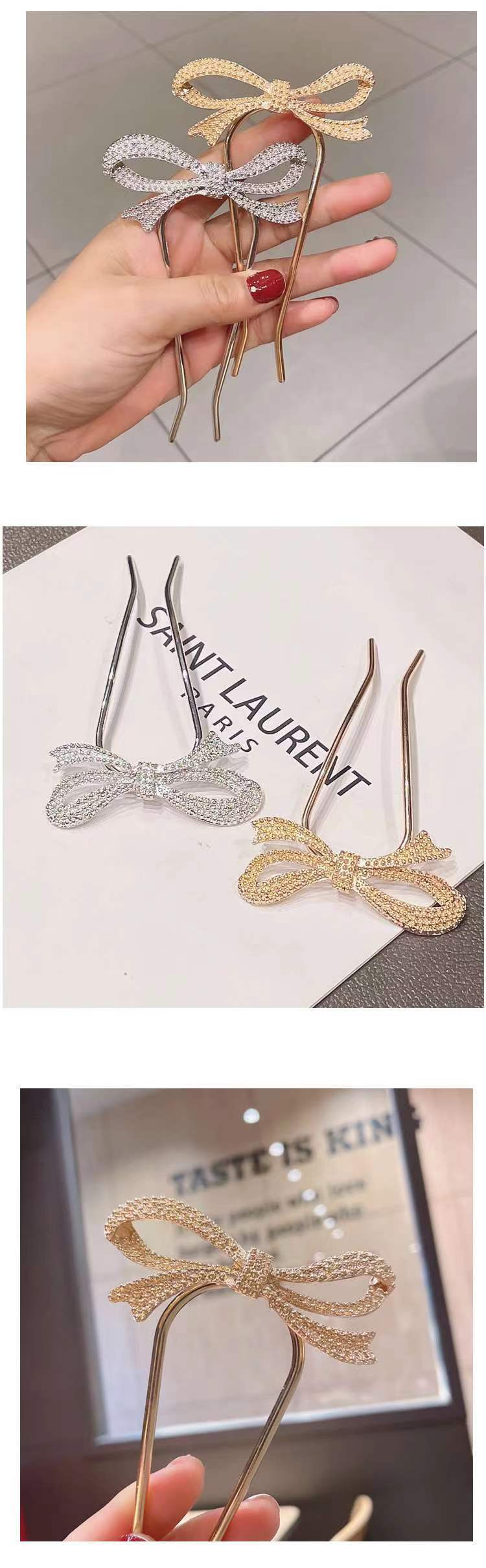 Women's Simple Style Bow Knot Metal Inlay Rhinestones Hairpin display picture 1