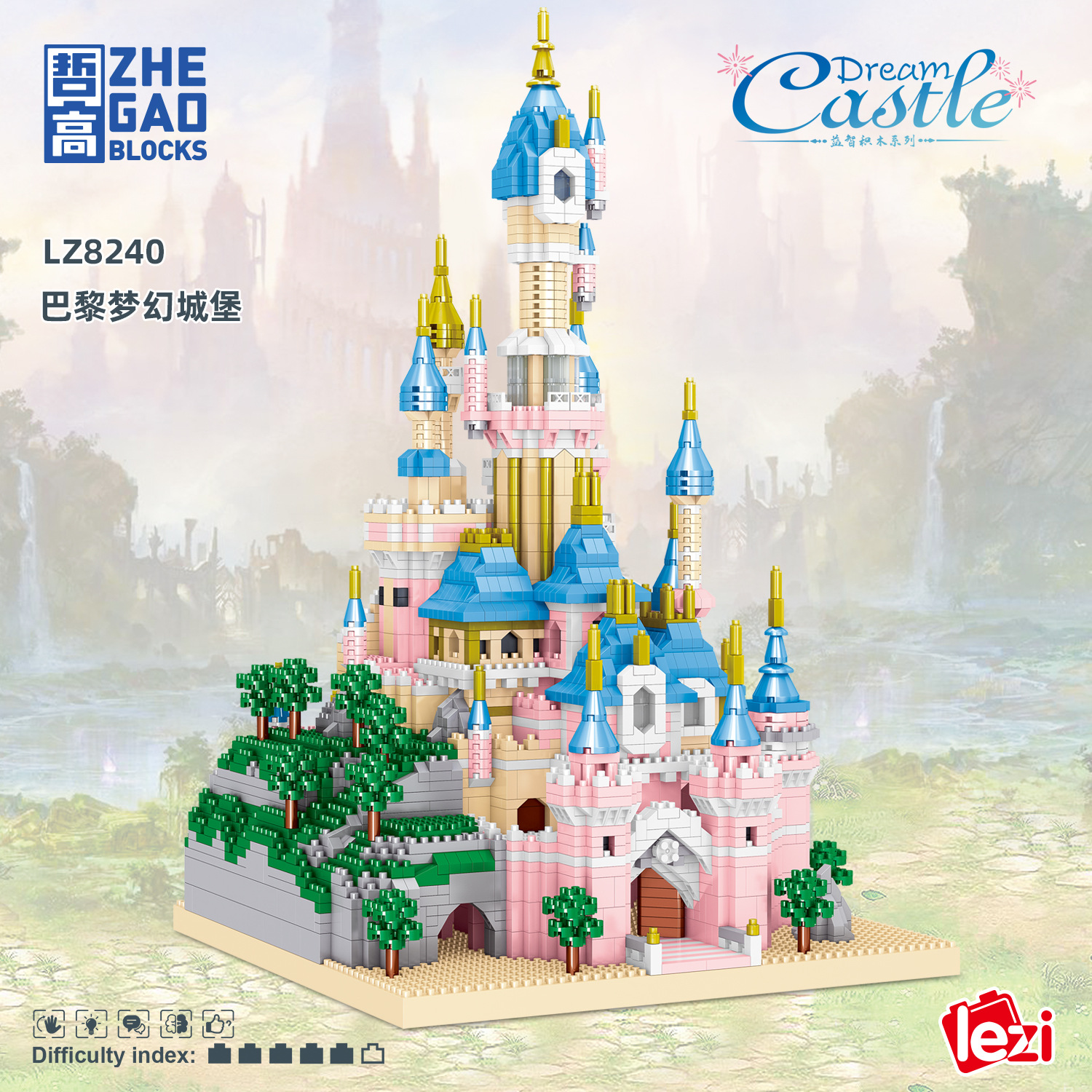 8240 París sueño Castillo Rosa micro diamante pequeña partícula casual montaje bloques de construcción regalo creativo juguete la muchacha