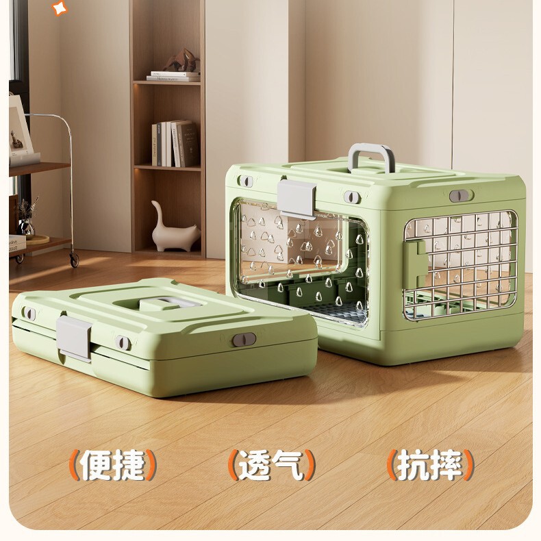 Portable transparent pet folding carrier, suitable for travel, car use, and airline transport; large-capacity cat carrier for international shipping