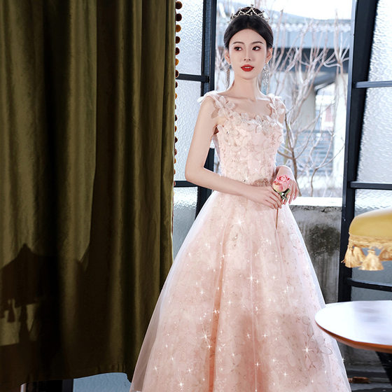 Pink Mori Dress Long High-end Engagement Wedding Toast Host Performance Graduation Dress Dress