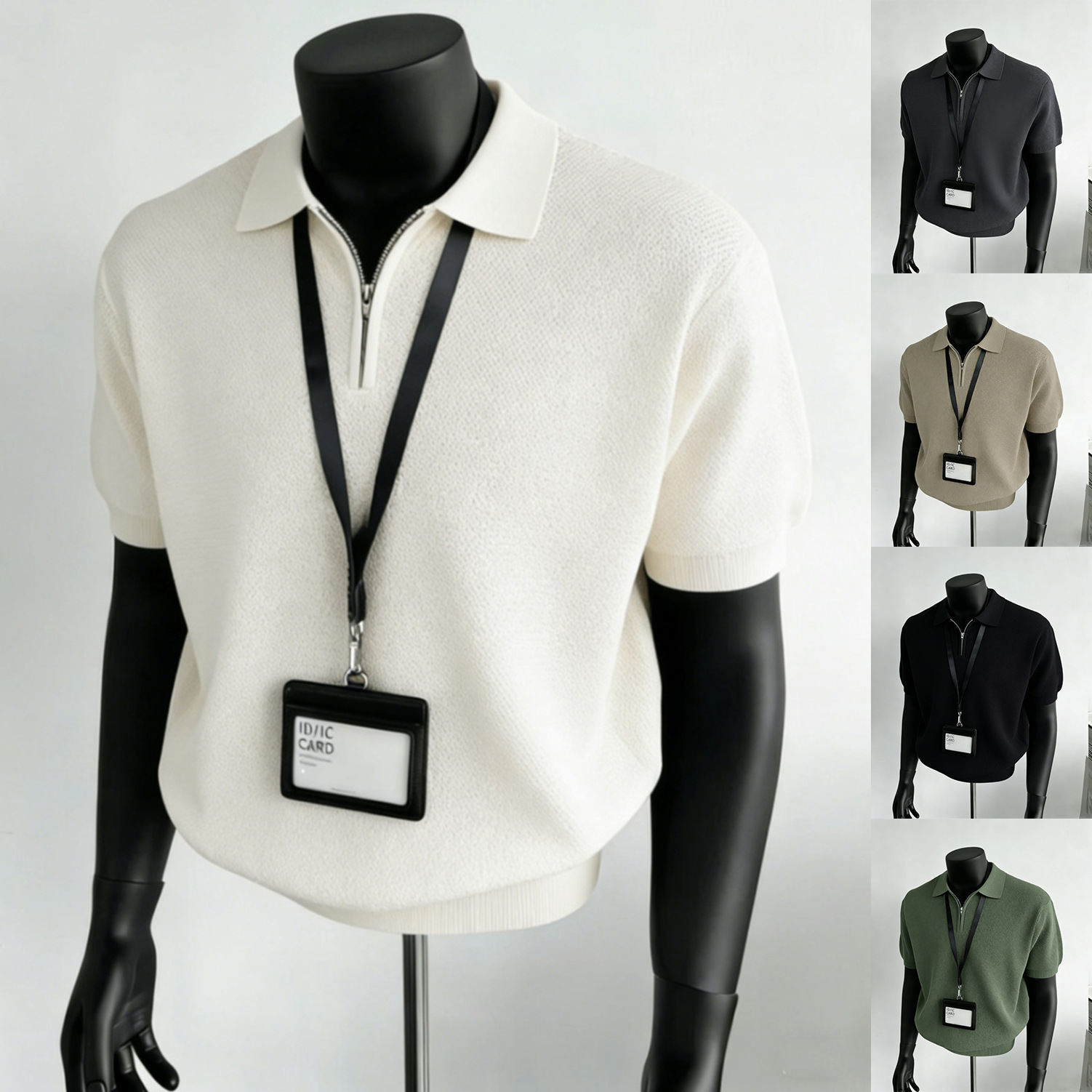Camisas de polo camiseta de punto camiseta de manga corta camiseta de hombre solapa media cremallera seda de hielo de color sólido fábrica de verano seda de hielo al por mayor secado rápido