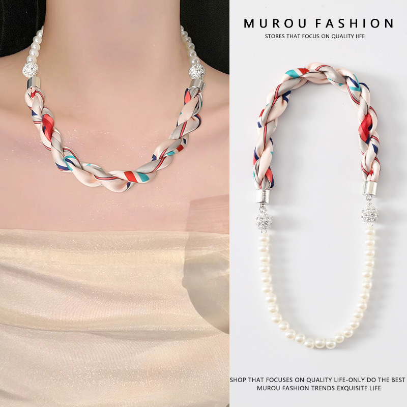 더블 마그네틱 버클 비즈 체인/부드러운 누드 파우더 길이 45cm