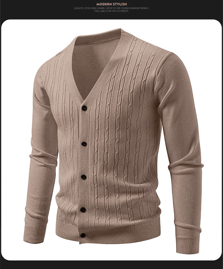 Korean-stil Herren Strickjacke Mit V-ausschnitt Und Jacquard-muster_voghion.com