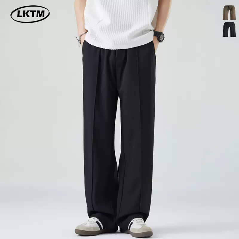 LKTM男装 夏季立体斜纹松紧腰阔腿西裤男商务通勤百搭抽绳休闲裤