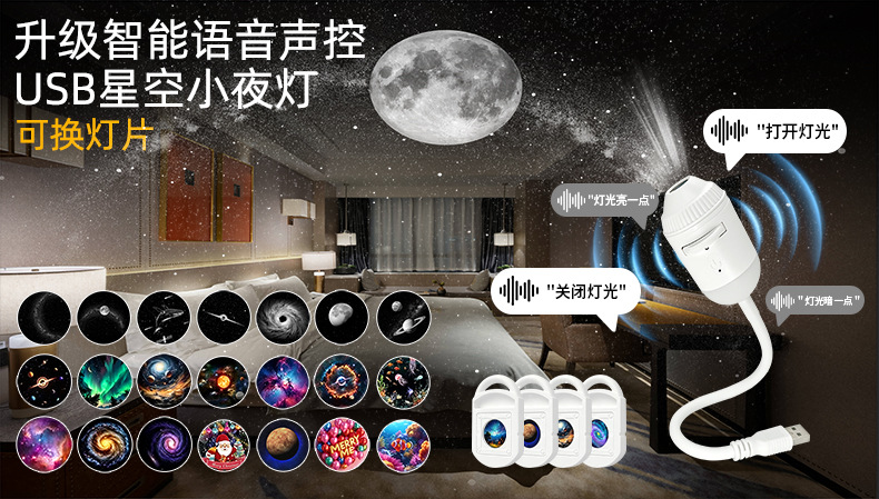 Cross-border bestseller USB starry sky projection light for car interior, home, bedroom, night light, romantic galaxy ambiance light