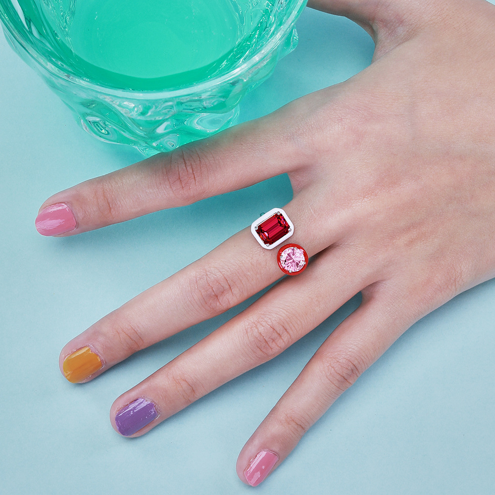 Basic Round Square Sterling Silver Plating Zircon Open Ring 1 Piece