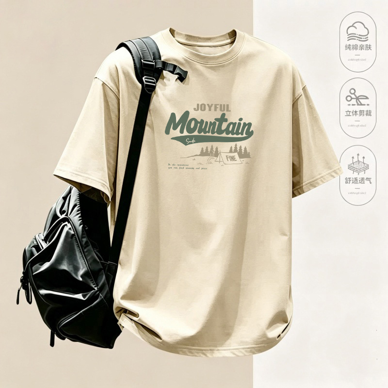 Heavyweight pure cotton vintage short-sleeve T-shirt for men, trendy brand fashion half-sleeve top, summer casual tee Heavyweight pure cotton vintage short-sleeve T-shirt for men, trendy brand fashion half-sleeve top, summer casual tee