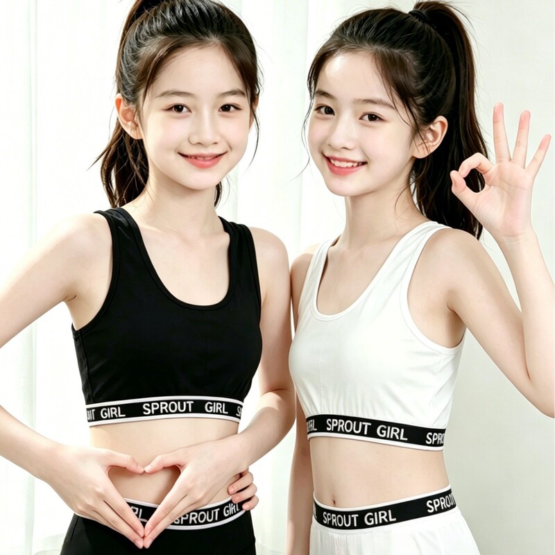 Color Letter Edge Girls' Developmental Underwear Junior High School Primary School Students' Cotton Worker U-shaped Sponge Pad Sports Vest to Wrap Chest Color Letter Edge Girls' Developmental Underwear Junior High School Primary School Students' Cotton Worker U-shaped Sponge Pad Sports Vest to Wrap Chest