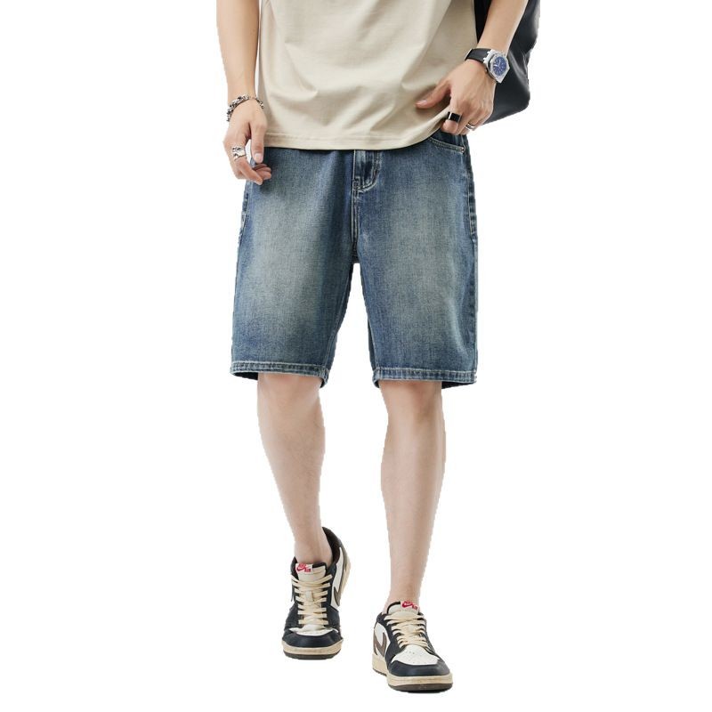 2025 New Denim Shorts Men's Loose Summer Thin Five-point Middle Pants Trendy Brand Outer Wear Elastic Casual 5-point