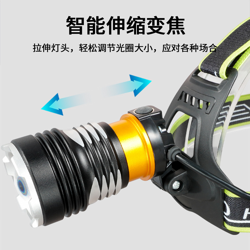 Faros al aire libre transfronterizos larga duración batería de litio láser blanco de aleación de aluminio telescópico enfoque led auricular luz de pesca nocturna