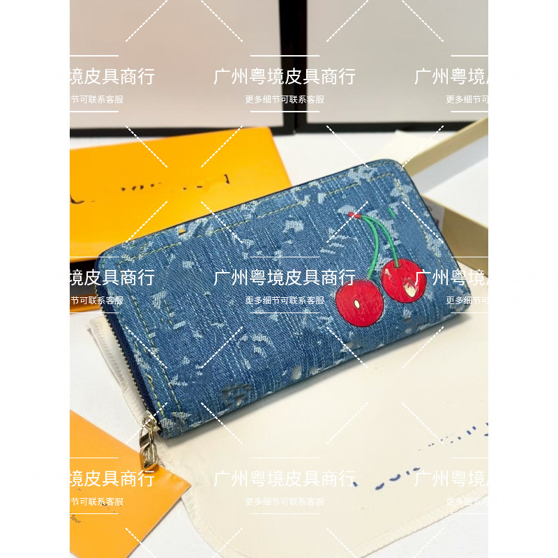 Cross-Border Trade Denim Cherry Wallet, Popular Coin Purse with Multiple Card Slots, High-Quality Denim Card Holder Wallet