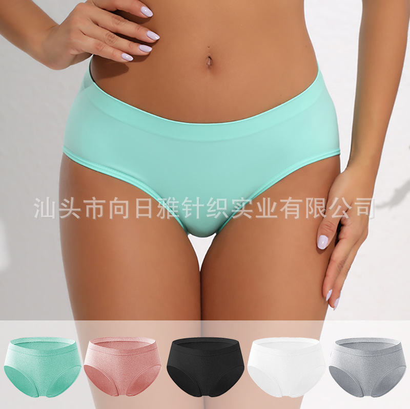 Cross-border seamless women's underwear high elastic comfortable sheath mid waist amazon hot sale plus size european and american sports briefs