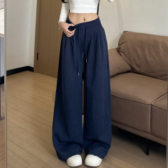 藏青色运动裤女2025新款春秋季低腰卫裤直筒宽松慵懒小个子阔腿裤