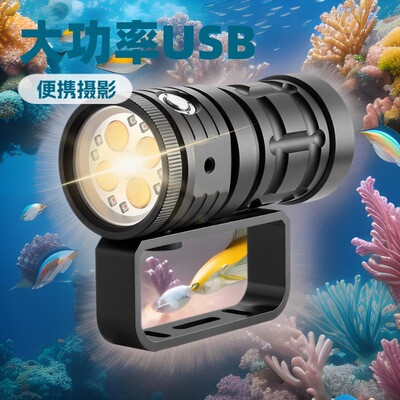 潜水摄影灯C0B白+红蓝光源LED补光灯10000LM内置电池强光水下探照|ru