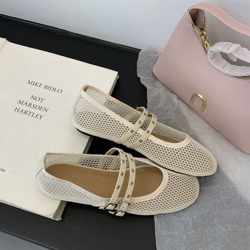 Hollow mesh face sandals for women, 2025 spring new cool one-strap round head flat shallow Mary Jane single shoes