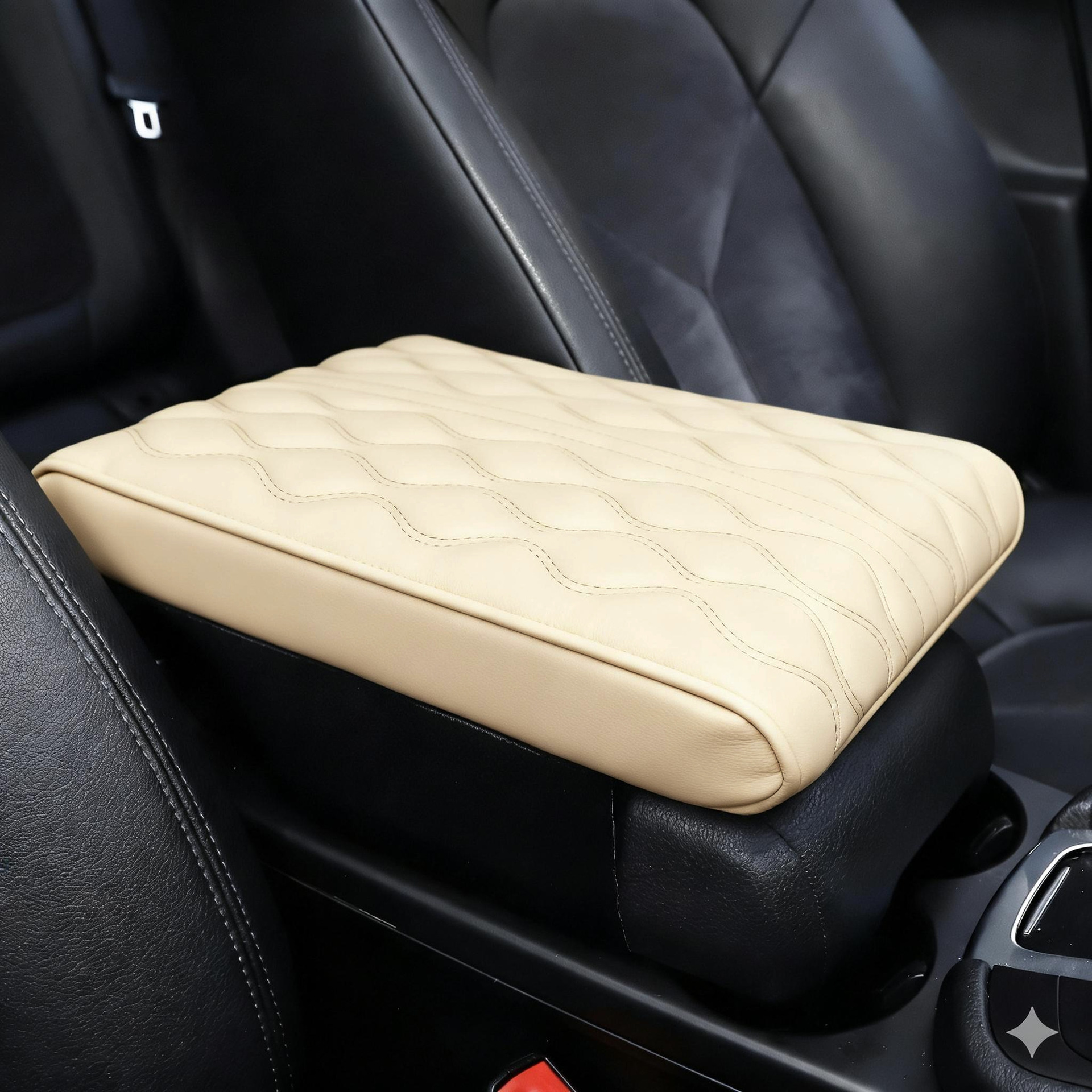 Pad Car-Mounted Central | Universal Armrest box pad - wavy-memory-foam-armrest-heightening-pad-beige