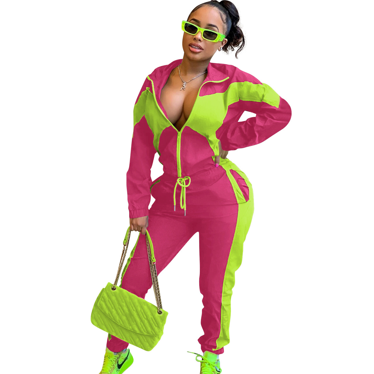 364g Weight Long Sleeve Sleeve Length Polyester Fabric Type Pant Co-ord Set Sets Type 2 Pieces Set Quantity Daily Occasion Turndown Neckline Regular Fit Fit Type Color Block Pattern Spring, Autumn Season Women's Gender Casual, Streetwear Style Daily Women's Casual Streetwear Color Block Polyester Pant Co-ord Set Pants Sets 39