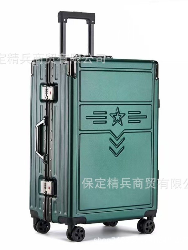 Aluminum alloy trolley suitcase, military discharge commemorative business travel luggage, black, dark green 24inch 20inch customizable
