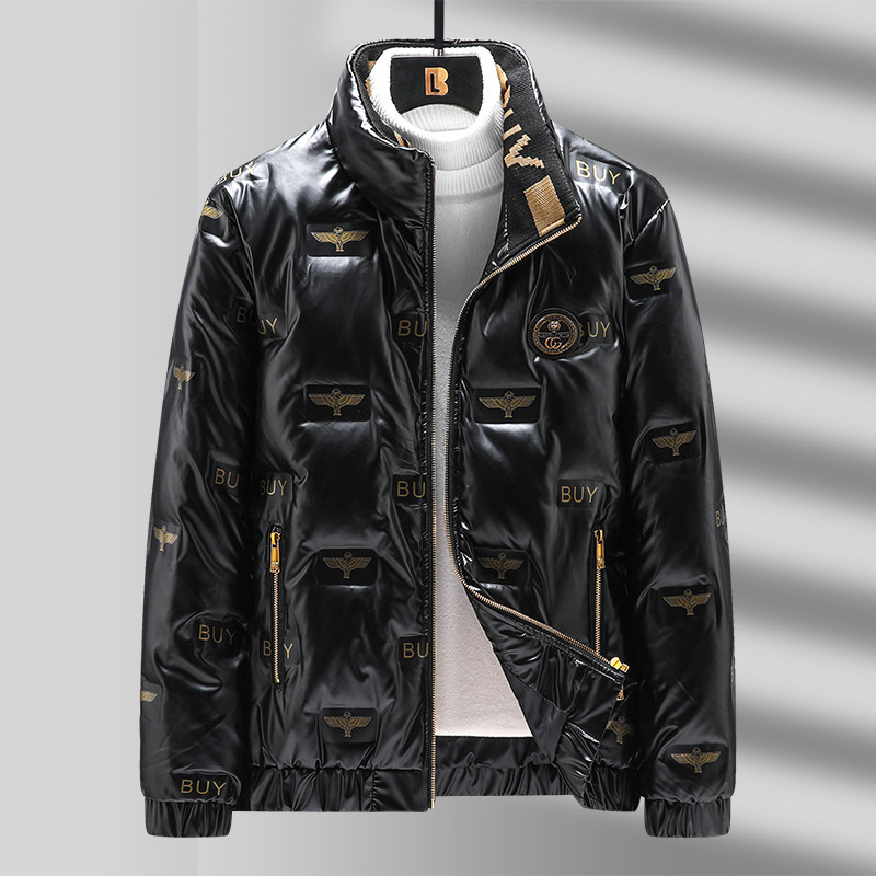 Down Jacket White Duck down Pu Leather Men's Trendy Brand Youth Fashion Stand Collar Stylish Couple Handsome Popular Winter Coat Down Jacket White Duck down Pu Leather Men's Trendy Brand Youth Fashion Stand Collar Stylish Couple Handsome Popular Winter Coat