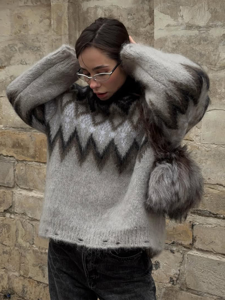 Temperamento de moda, estilo relajado, suéter de cuello alto en forma de diamante, otoño y invierno de 2025, nuevo estilo europeo y americano transfronterizo