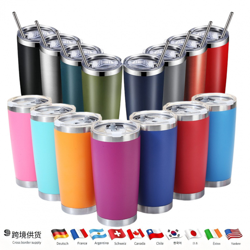 20oz Double-Layer 304 Stainless Steel Insulated Cup, Cold-Retaining Spray-Coated Ice Cup, Car Cup, Car-Mounted Beer Cup, Customizable