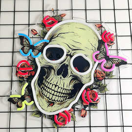 LED霓虹灯骷髅头装饰UV印刷工业风酒吧墙面挂饰家居装饰品商用