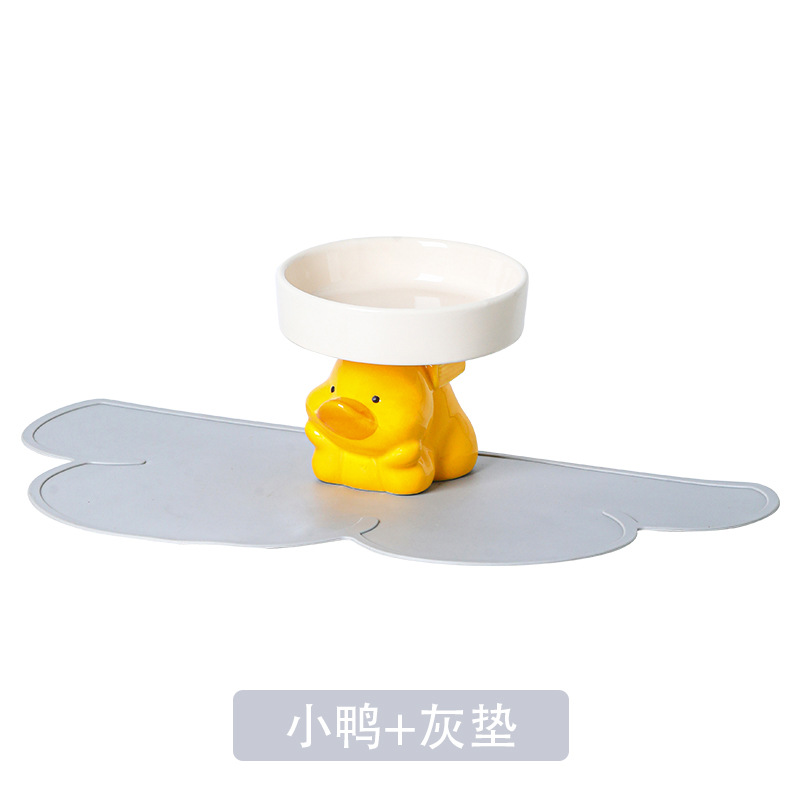 노란 오리 그릇 + 회색 플레이스매트