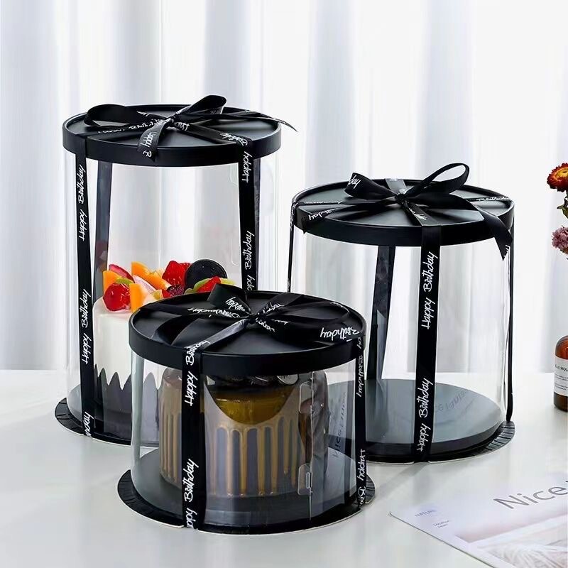 Factory wholesale round three-in-one black cake box 4 inch 6 inch 8 inch 10 inch single layer double baking box