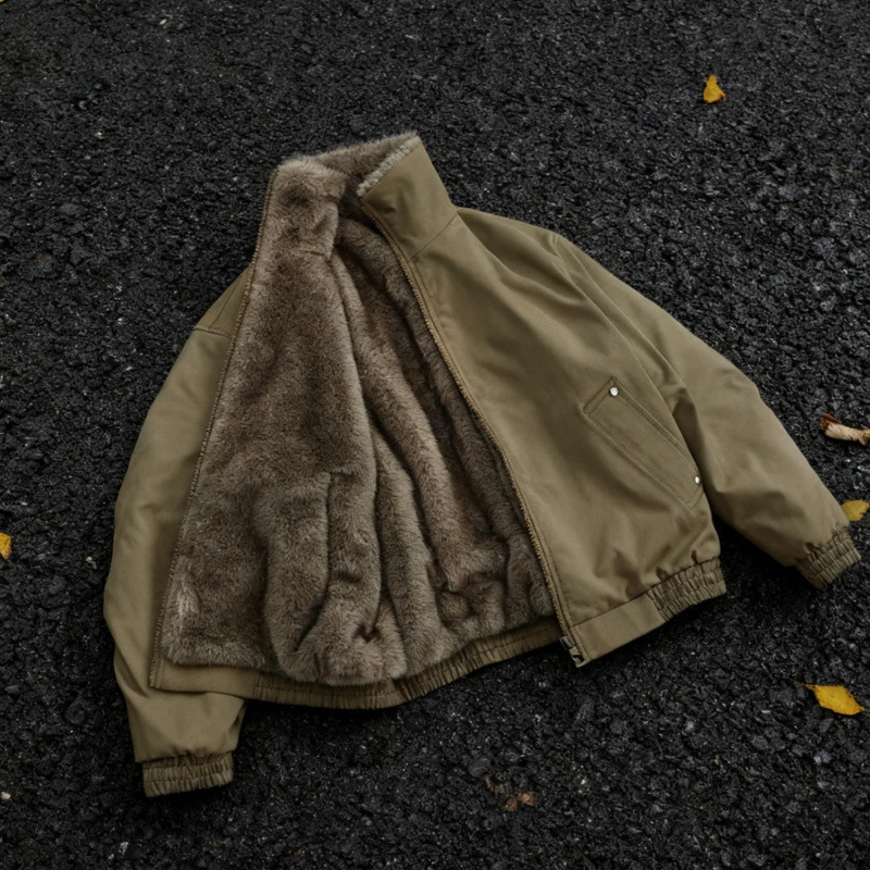 冬季新款仿皮草保暖两面穿座山雕风格潮流时尚加厚加绒棉衣外套男