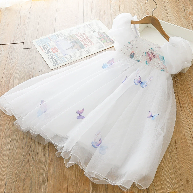 Summer white dress, small princess costume, Birthday gift
