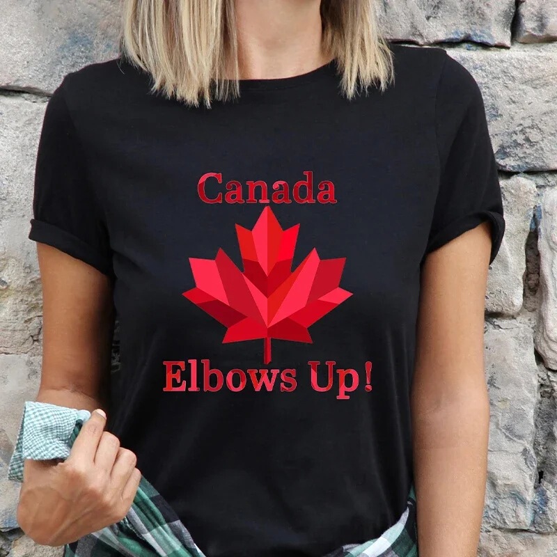 [Cross-Border European Code] Elbow up Canadian Women's T-Shirt Interesting Retro Maple Leaf Graphic Y2K Top Summer