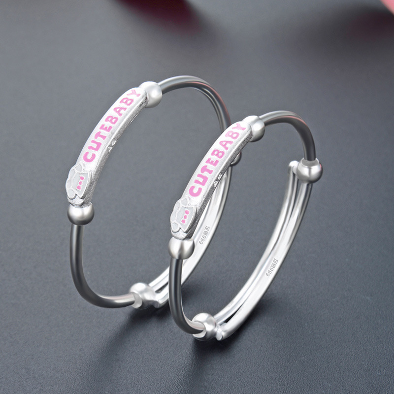 Estilo japonés y Coreano CUTEBABY lindo bebé pulsera un par de S999 plata pura bebé niño Luna Llena regalo pulsera