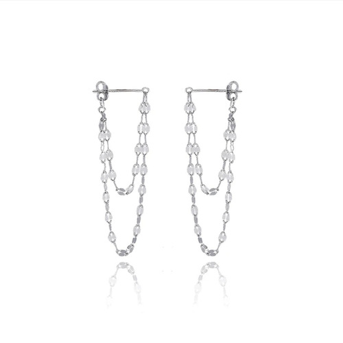 925 silver needle earrings front and rear double chain tassel earrings big face slimming earrings for women  new style