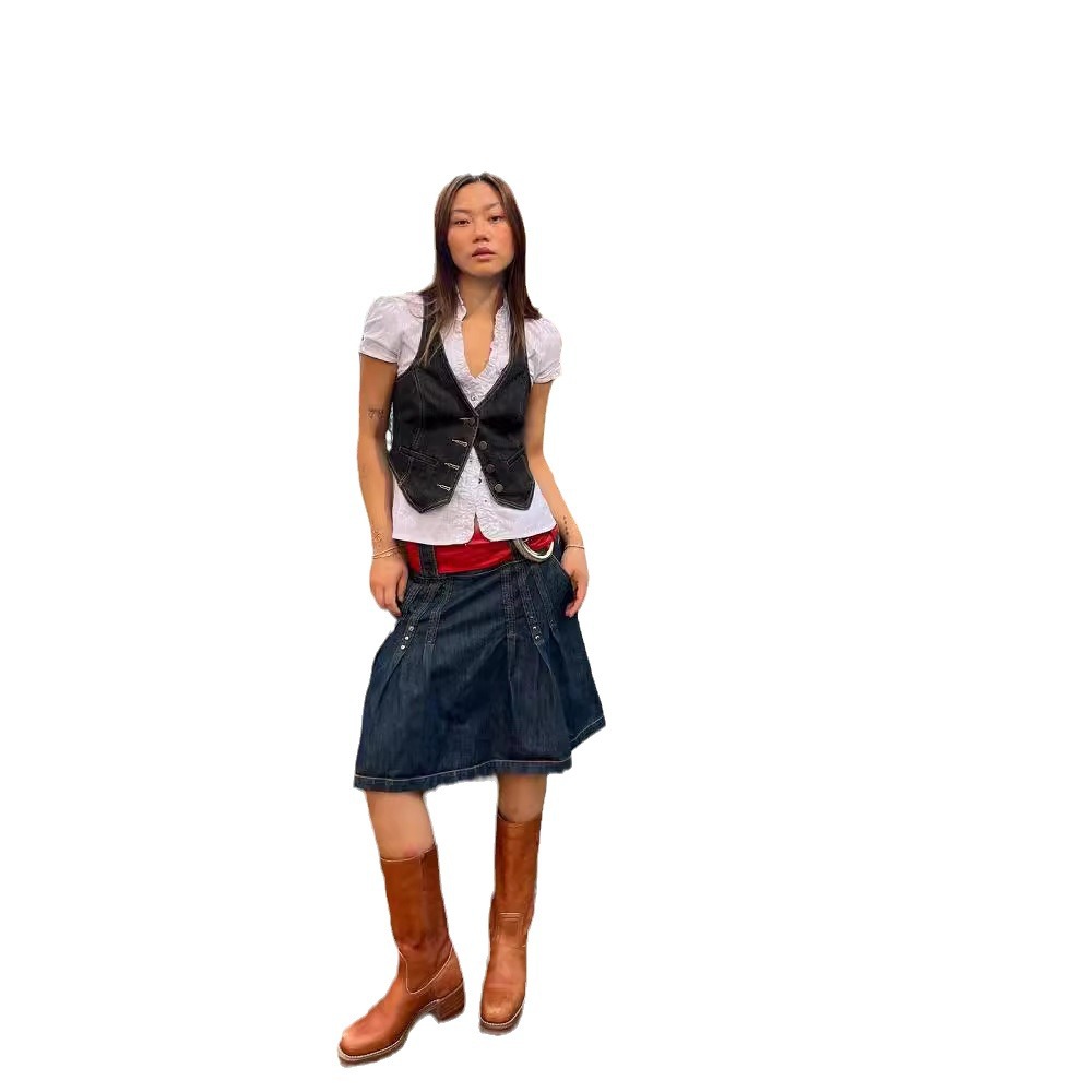 Comercio exterior europeo y americano suministro transfronterizo moda slim fit Denim chaleco para las mujeres image 6