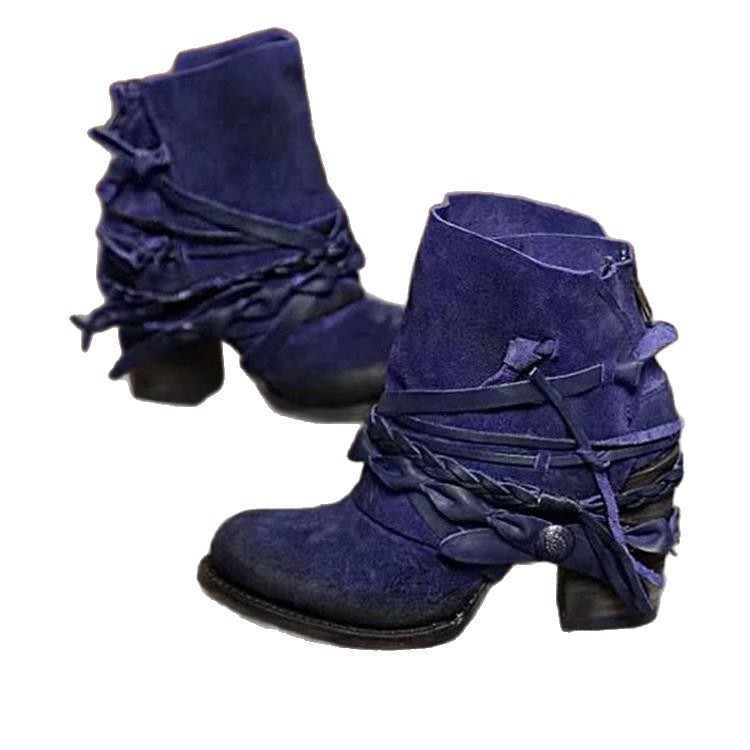 Winter Fashion High Heeled Round Toe Back Zip Low Cut Boots Export In Stock Women's Shoes_voghion.com