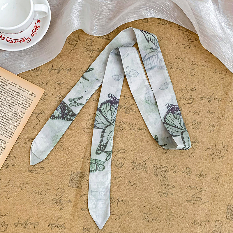 Pañuelo de seda de tira larga, sentido avanzado, nuevo cinturón de bufanda decorativa multifuncional, cinturón para el cabello de estilo nacional, pañuelo en la cabeza, bolso para atar el cabello, serpentina