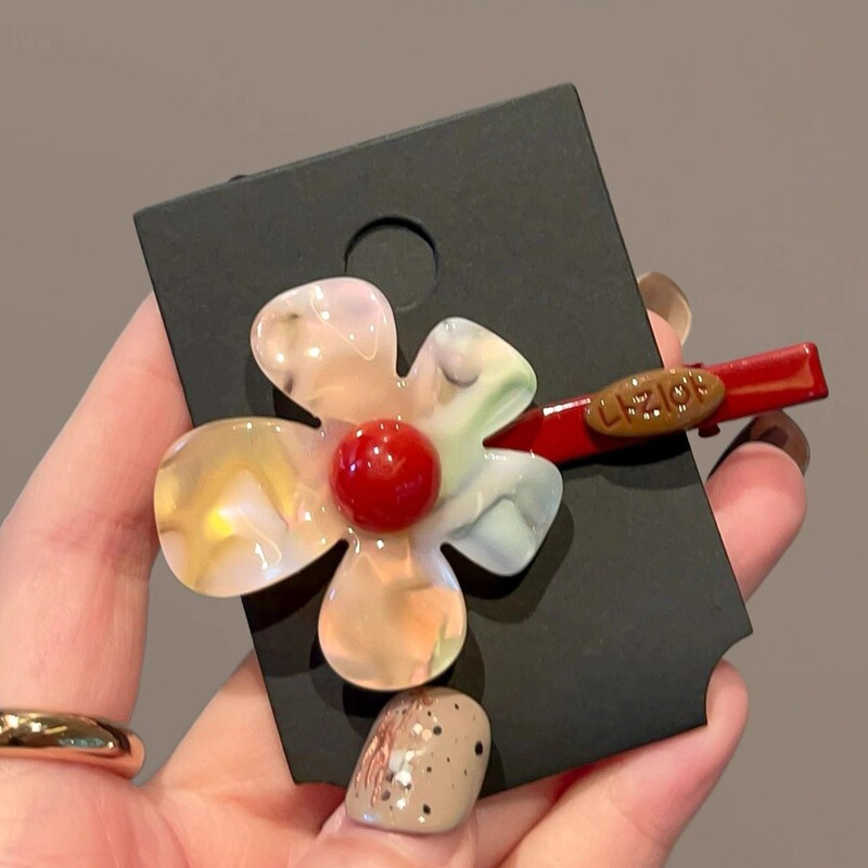 Korean-Style Niche Design Colorful Floral Hairpin Side Bangs Clip Forehead Hair Straight Duckbill Hair Accessory