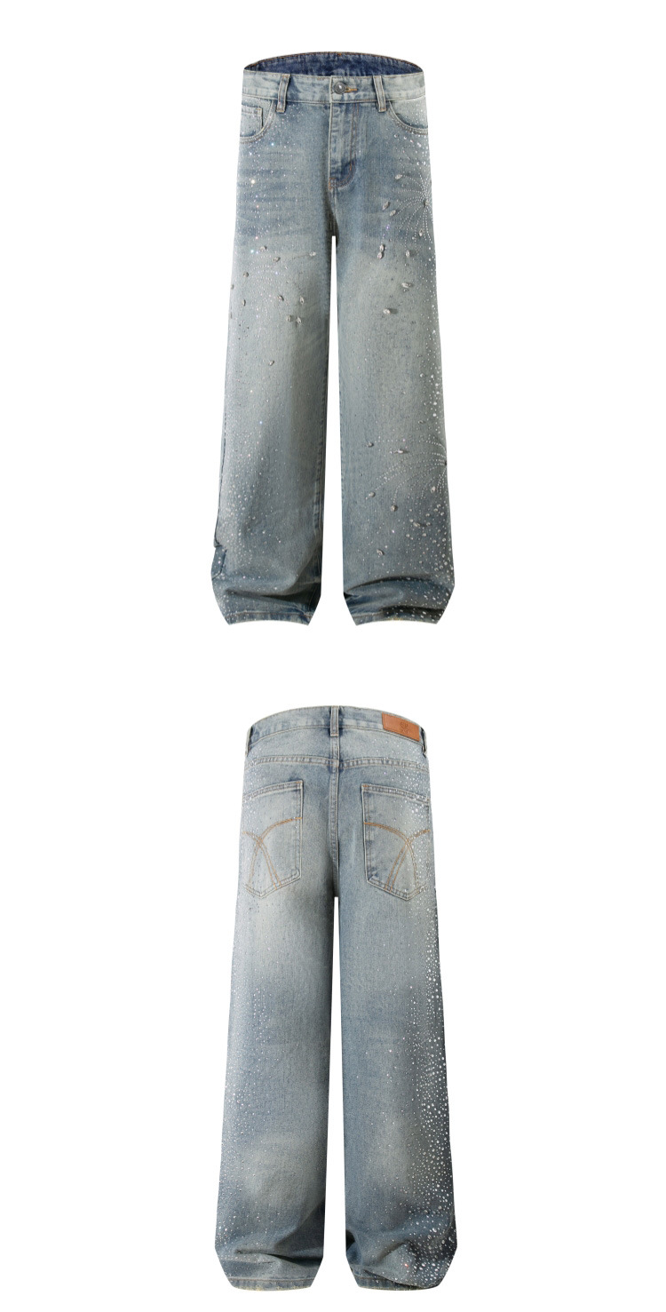 Rhinestone Loose Fit Straight Leg Jeans For Men Trendy Style_voghion.com