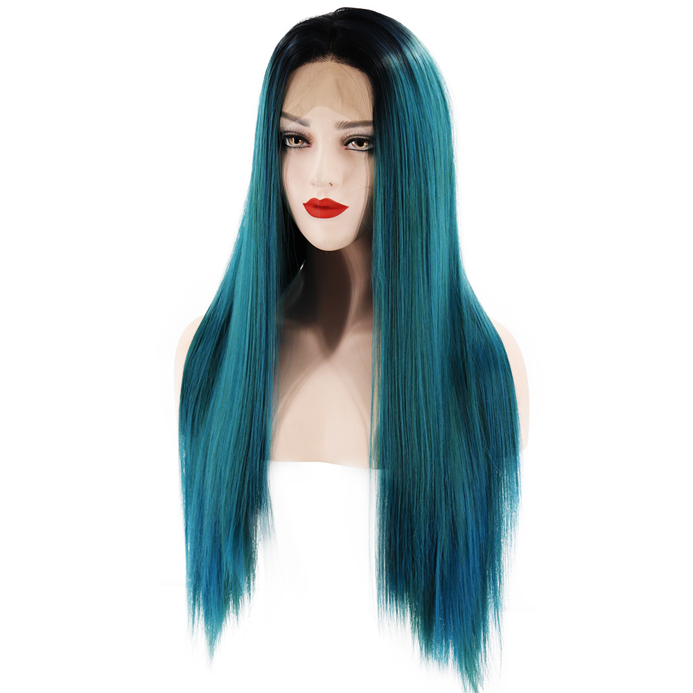 AliExpress peluca europea y americana Peluca de encaje frontal de las mujeres Peluca de gradiente de media longitud de encaje de pelo recto sombrerería ventas directas de la fábrica