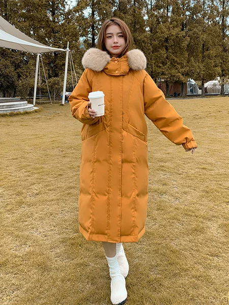2025 New Korean Style Extra Large Size Women's Fox Fur Collar Long Thick down Jacket 204