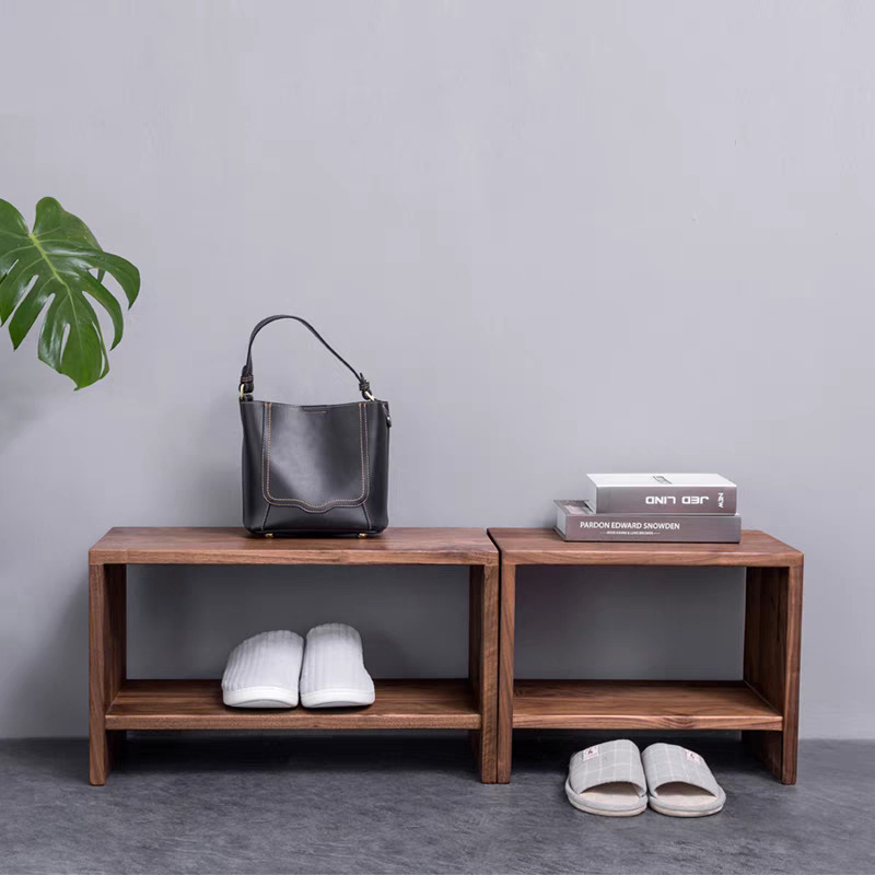 Nordic Pure Solid Wood Shoe Changing Bench for Home Entrance, Creative Shoe Bench with Storage, Small Shoe Cabinet and Seat Integrated