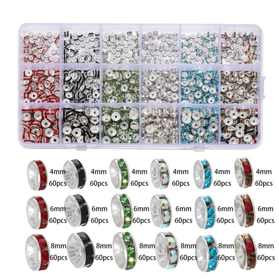 Cross-border 15-grid color rhinestone ring sleeve box 18-grid multi-size spacer suit diy beaded material with drill spacer