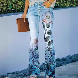 Spot 2025 new style aliexpress ebay European and American foreign trade large size women's casual pants floral thin trousers